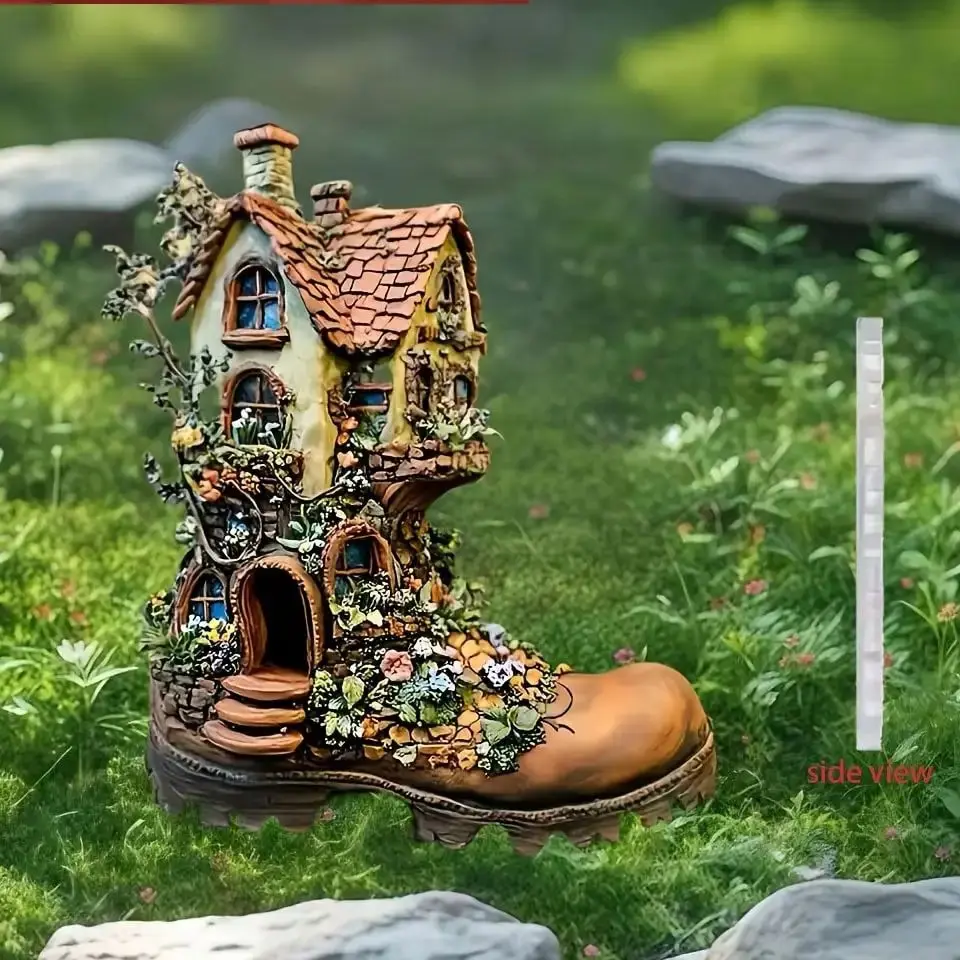 1 Stück Märchenschloss-Gartendekoration in Schuhform, Bodeneinsatz für Topfpflanzen und Gärten im Freien
