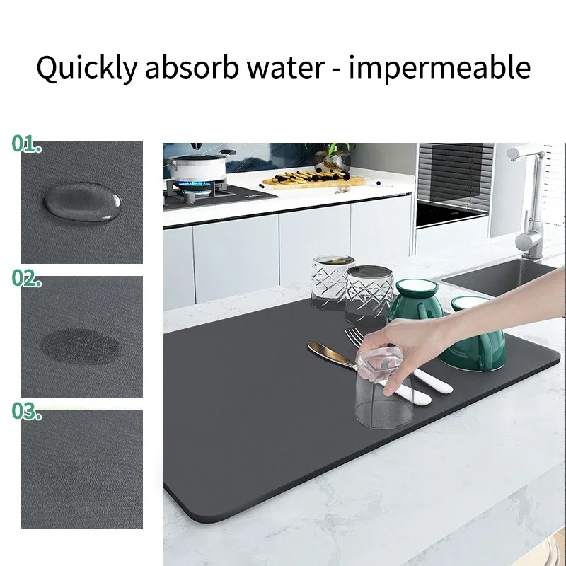 Kitchen Drying Pad Super Absorbent Mat Non-slip Quick Dry Coffee Machine Mat Rubber Guard Counter Protector Tableware Rug