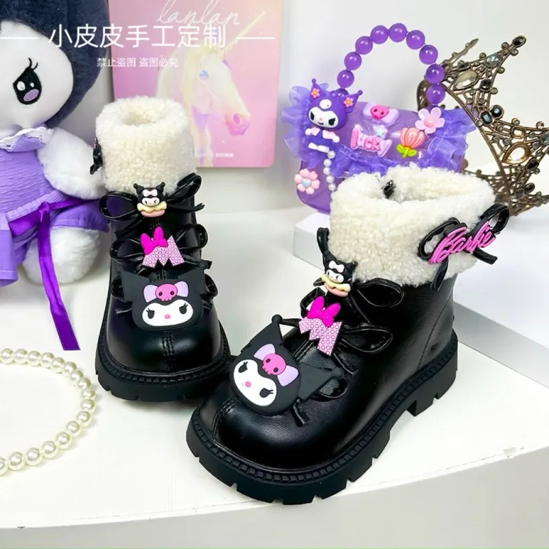 Invierno Kuromi Anime Kawaii Sanrio Ins niños botas de algodón Otoño Invierno lindo dibujos animados polar impermeable zapatos cálidos regalos