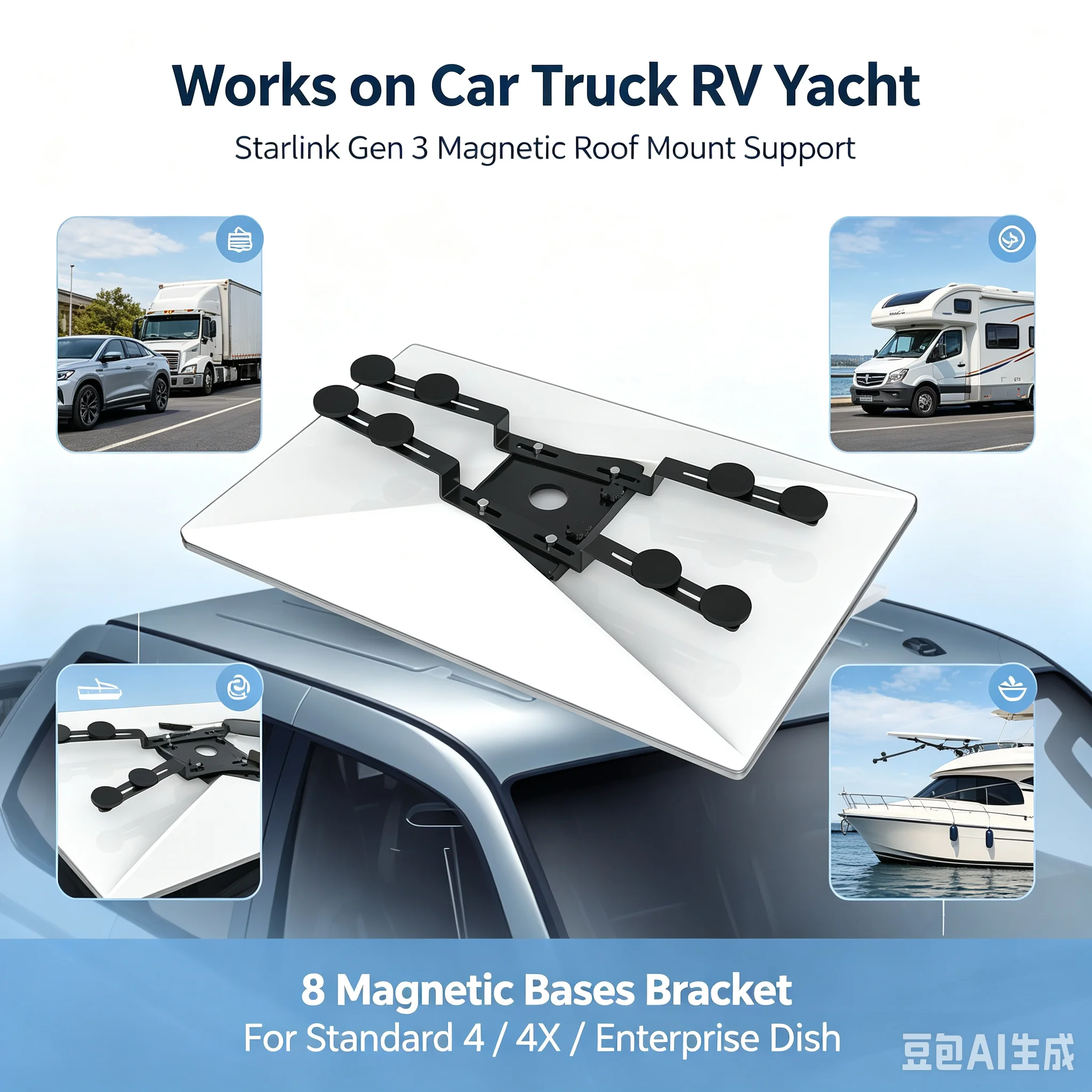 Starlink Gen 3 Strong Magnetic Roof Mount Support,8 Magnetic Bases Bracket,for Standard 4/ 4X/Enterprise Dish,Car Truck RV Yacht