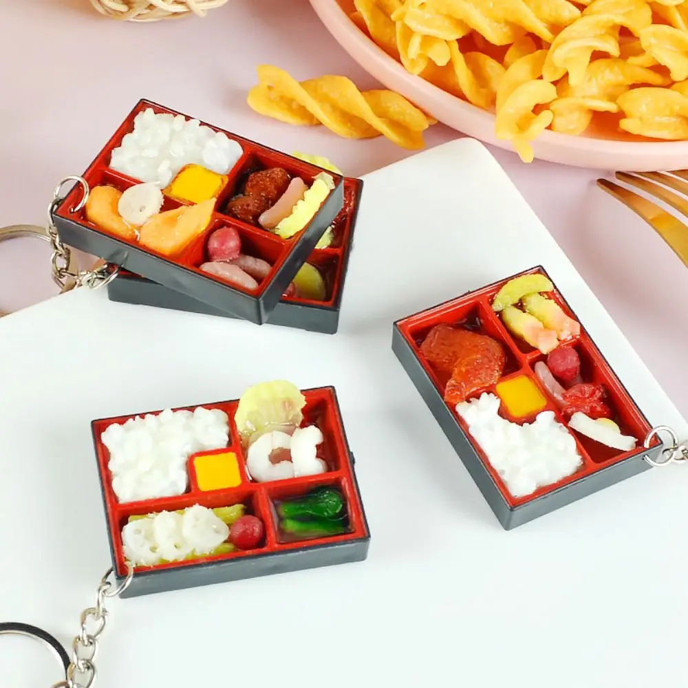 PVC Simulation Food Box Keychain Scene Model Keyring Dollhouse Mini Sushi Keychain Miniature Creative
