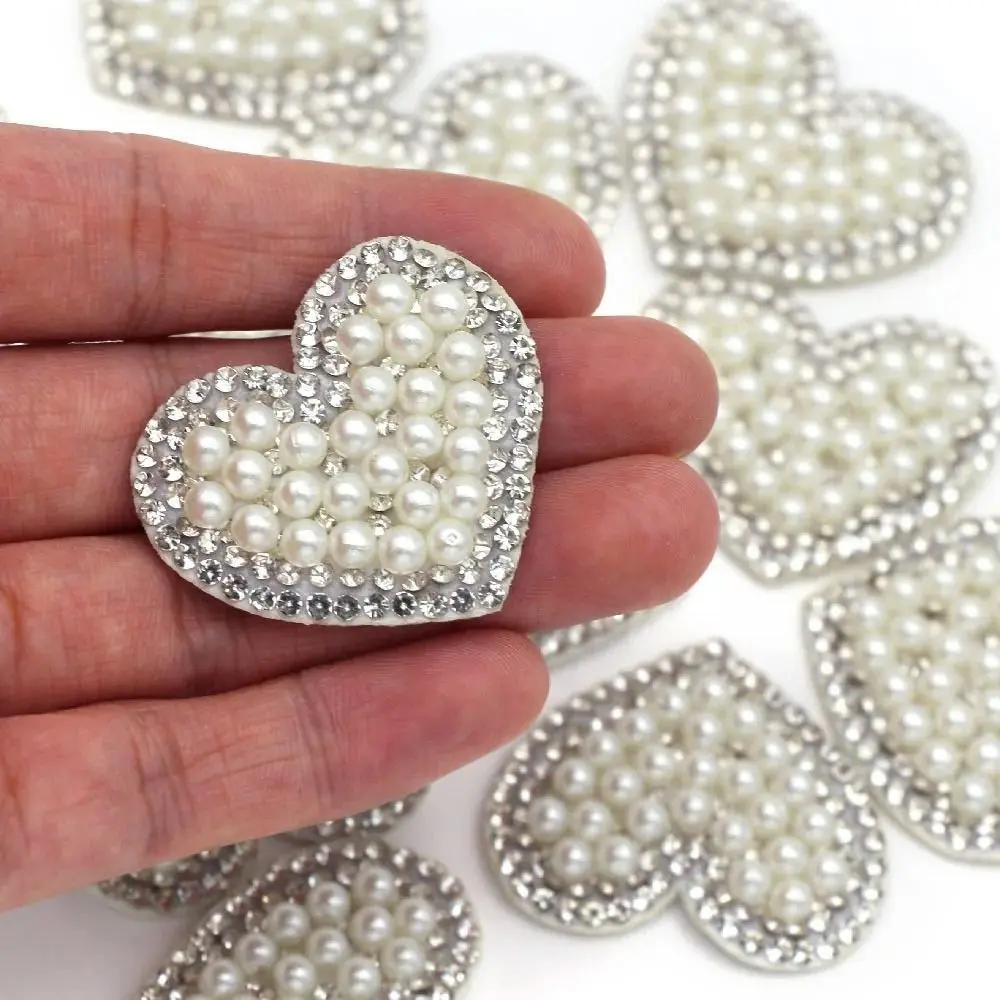 10Pcs 37MM Star Heart 3D Pearl Rhinestone Applique for DIY Clothes Crafts Decor Patches Headwear Hair Bow Accessories Patches