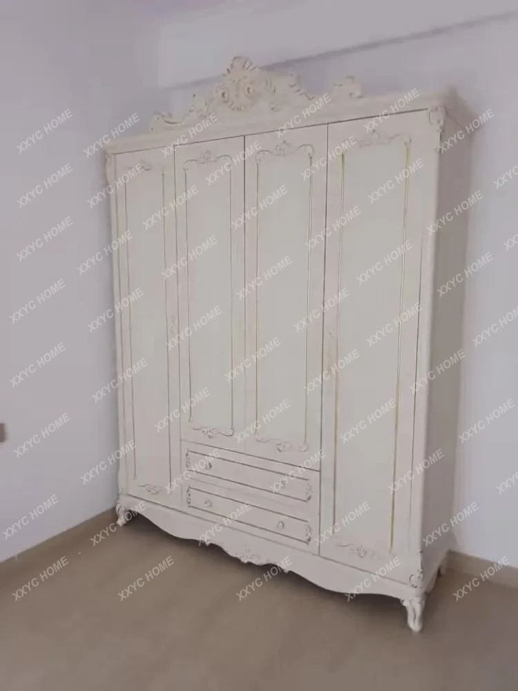 HHEuropean Style Carved Gold Four-door Wardrobe Bedroom Large-capacity Locker