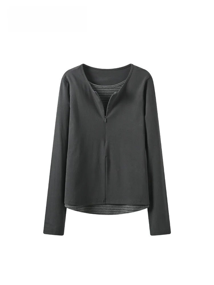 

CaraCLUB plus Size round Ne Long Sve Base irt Women Spring Faion Splice Slimming Illusion Fake Two-Piece Top