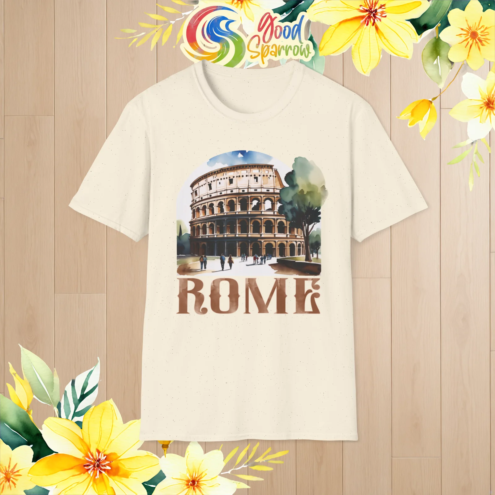 Comfortable Rome Colosseum T-shirt, Casual Soft Artsy Tee, Cotton Watercolor Top