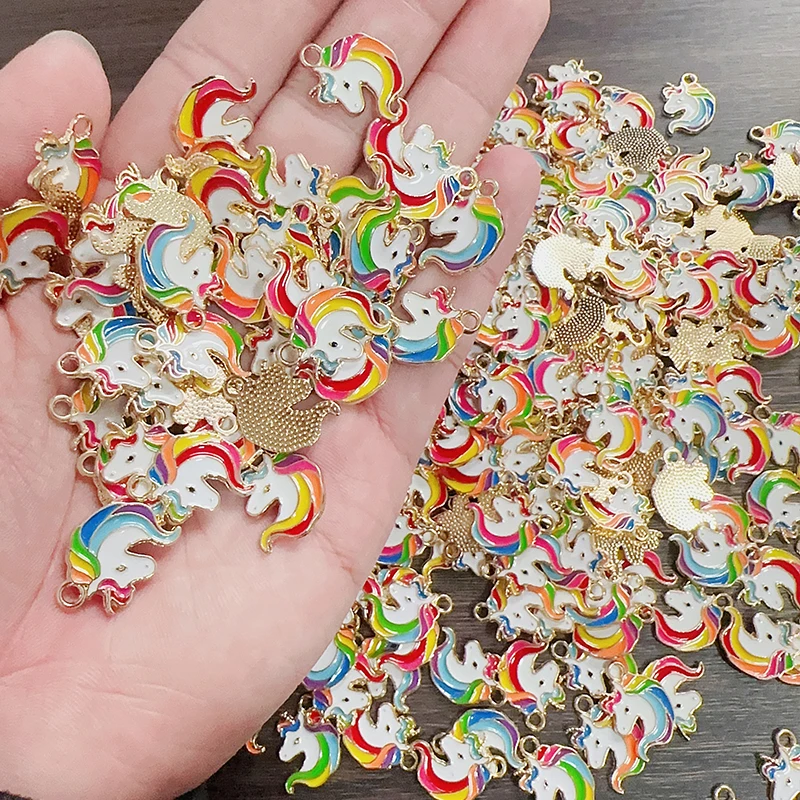 20Pcs Cute Enamel Colorful Unicorn Pendant Charm for Bracelet Earrings Necklace Handmade Accessories Ornament Gift Wholesale