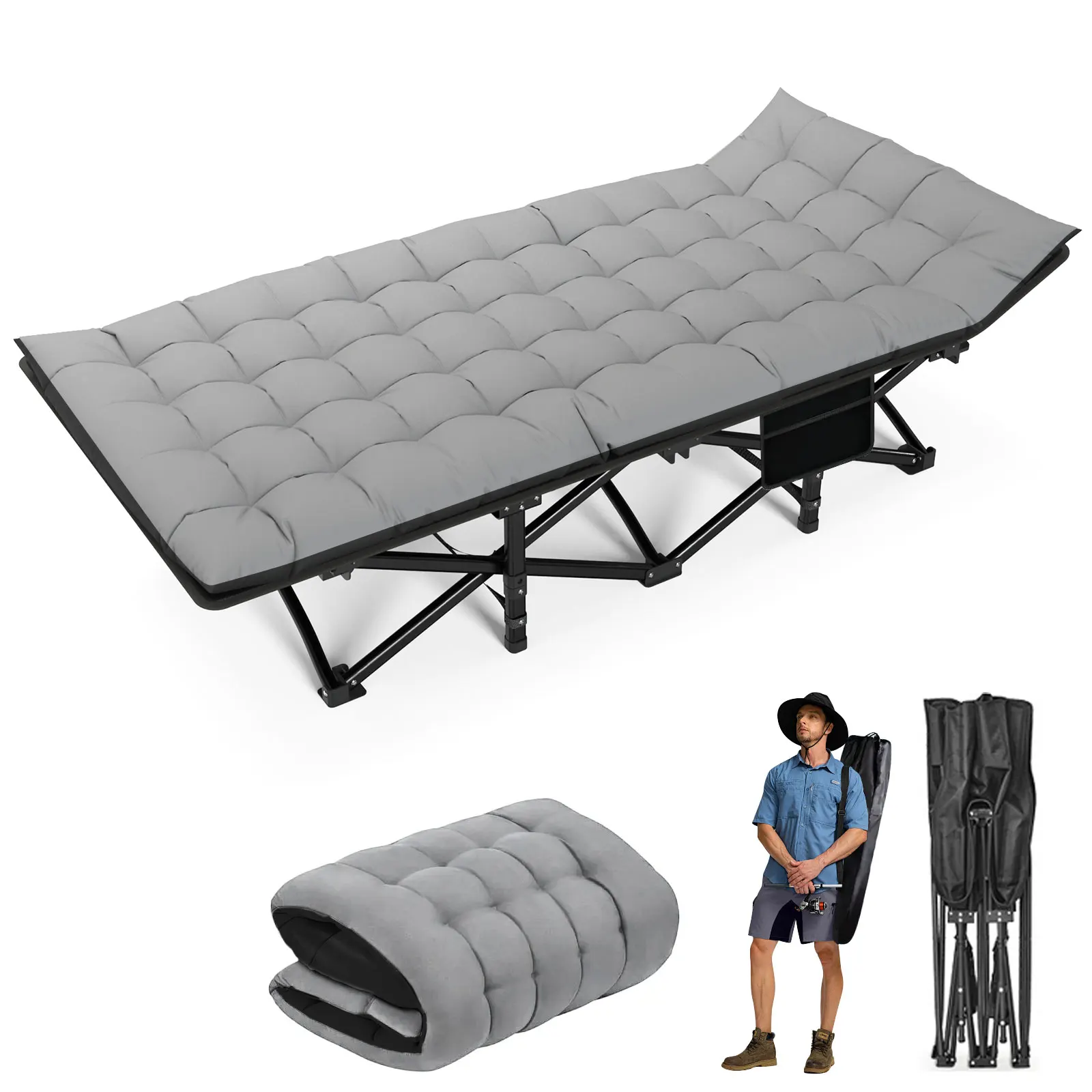 Folding Camping Cot Camp Cots Portable Heavy Duty Outdoor Camping Bed for Adults Home Beach RV Noon Break 200KG Bearing