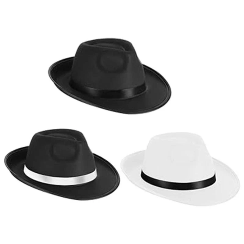 A52E Rollkrempen-Hut für Erwachsene, Bühnenshow, Trilby-Hut, Vliesstoff, flacher cooler Fedora-Hut – Detail 10