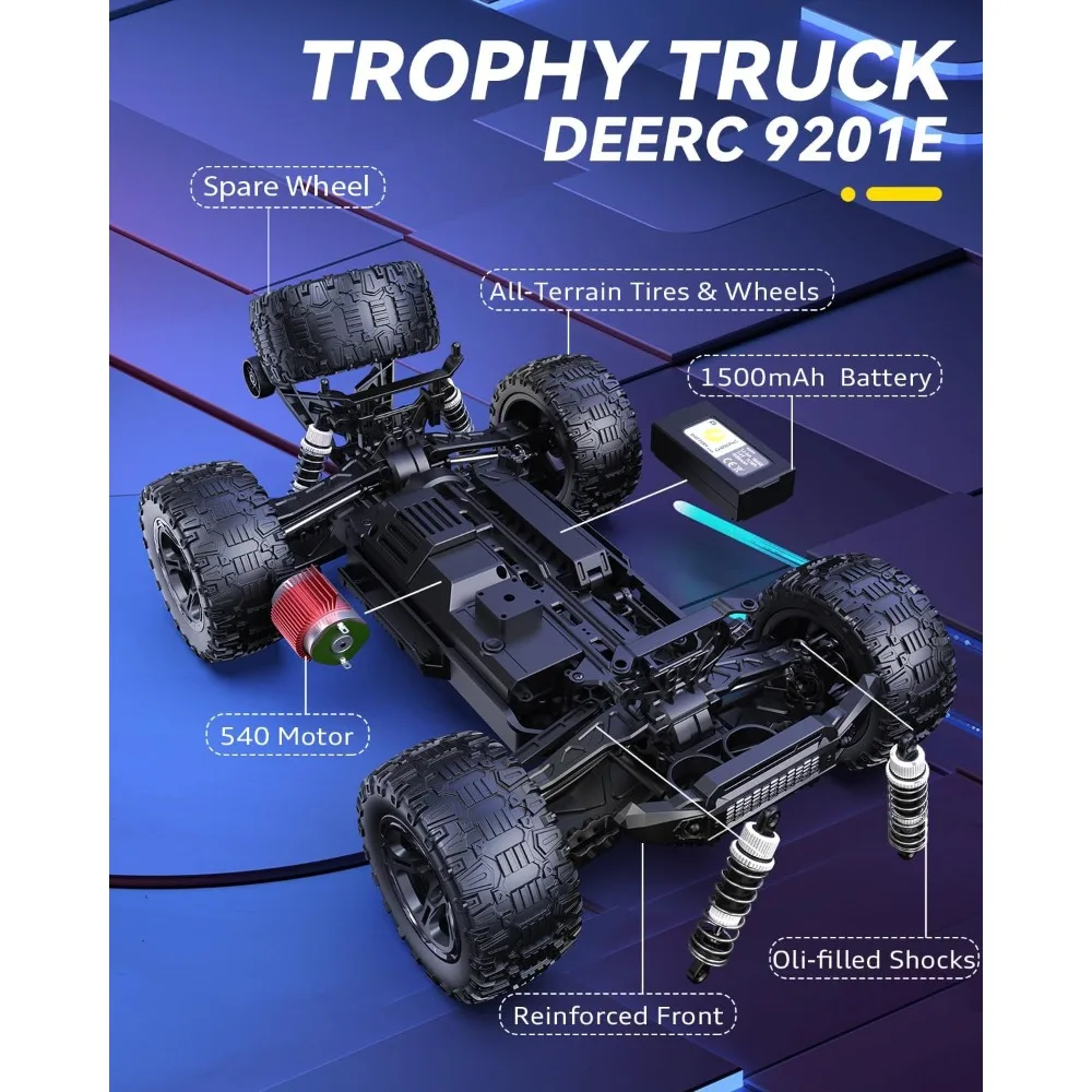 

9201E 1:10 Large Remote Control Truck with Lights, Fast Short Course RC Car, 48 km/h 4x4 Off-Road Hobby Grade Toy Monster
