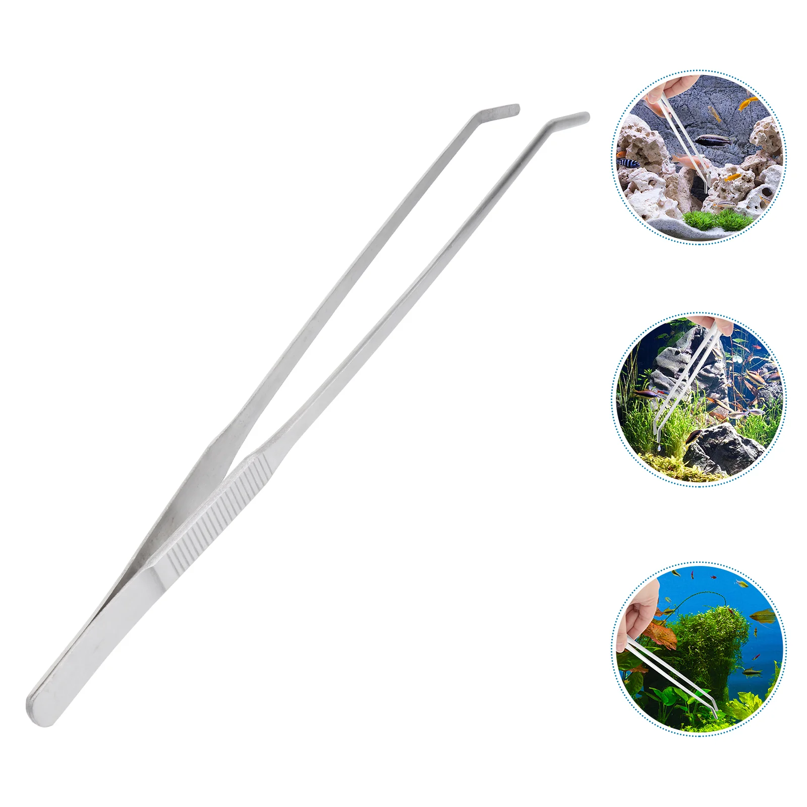 27 CM Hard-to-reach Area Plant Tweezers Fish Tank Stainless Steel Curved Tip Aquatic Tongs