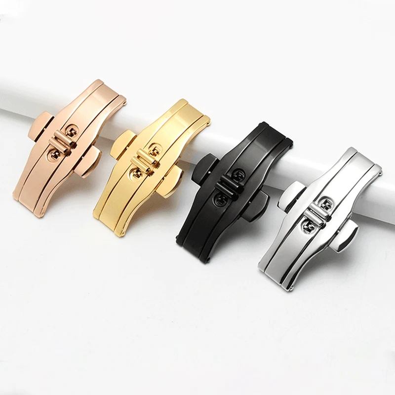 Neway جودة عالية حزام ساعة معدني مشبك 6 مللي متر حزام الساعات الفضة الفولاذ المقاوم للصدأ المشبك فراشة زر الملحقات #3