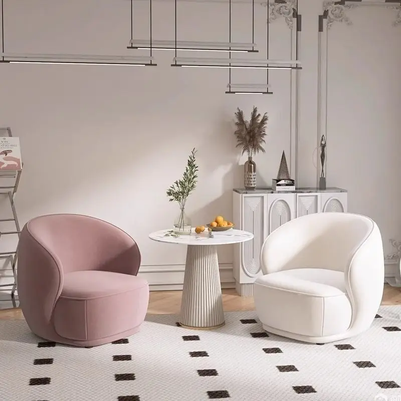 Modern Boucle Barrel Accent Chair Curved Backrest Comfy Sherpa Single Sofa Armchair for Living Room Bedroom