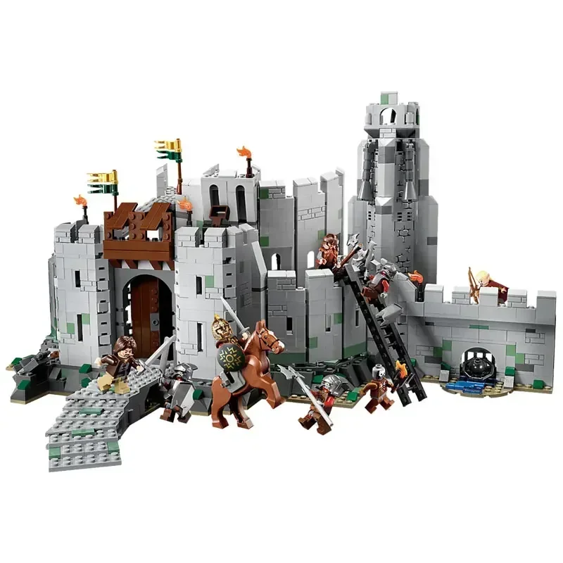 LP 02015 Train Station Building with Taxi and Rail Track Pieces Bus Station The Battle Of Helms Deep Toys for children Gift