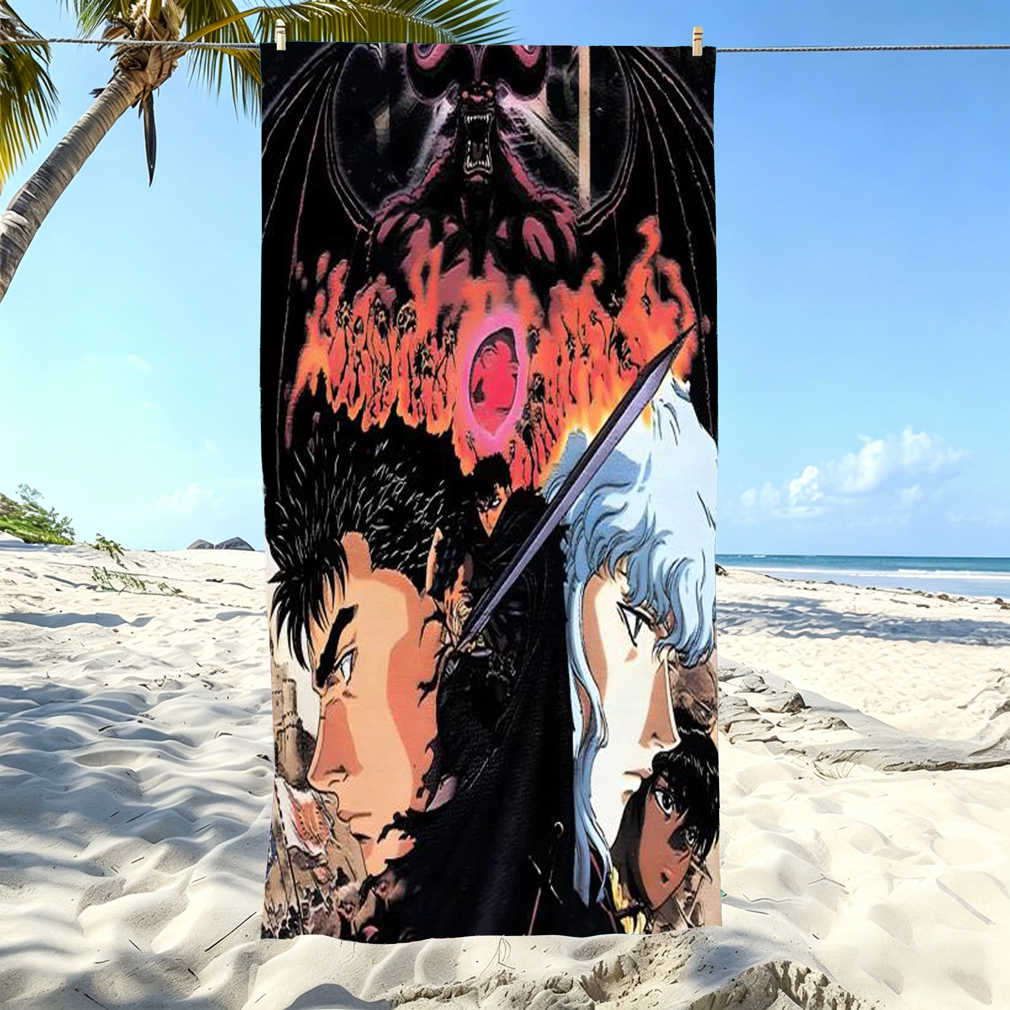 1pc Berserk Anime Beach Towel Microfiber Quick Dry Sand Free Oversized Guts Griffith Gym Sports Towel For Swimming Pool Outdoor