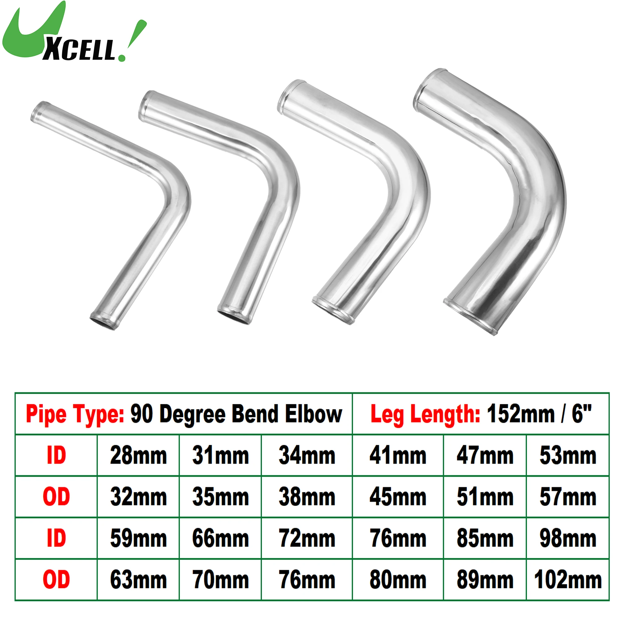 UXCELL OD 32-102mm Leg Length 152mm Car Aluminum Alloy Tube Intercooler Pipe 90 Degree Bend Elbow Air Intake Joiners Tubing