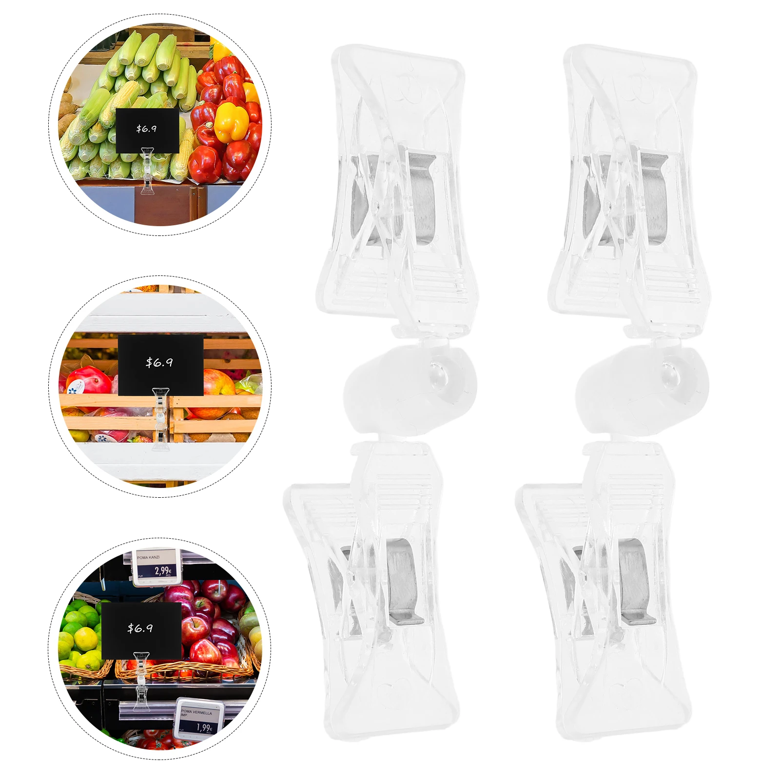 

20Pcs Clear Plastic Sign Clips Rotatable Shelf Label Clip Holder for Price Tags Merchandise Display Retail Store