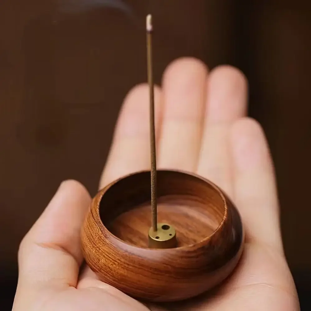 Wooden Mini Incense Holder Bowl Type Rosewood Incense Burner Stick Holder 4 Holes Smell Aromatic Bowl Shape Censer