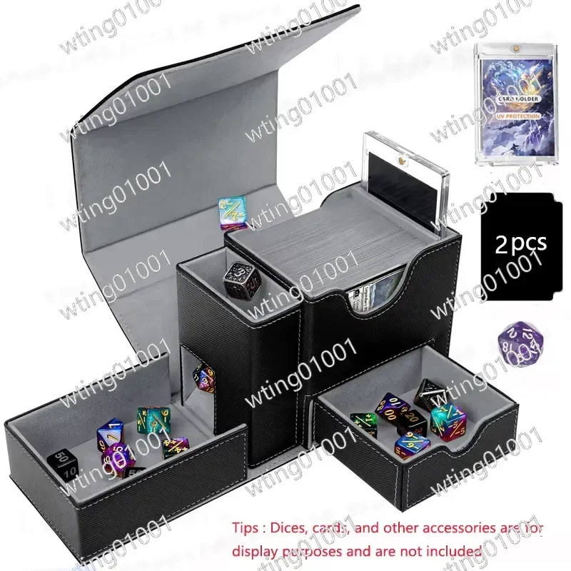 PU Deck Box Sports Card Storage Case Fits 100+ Single Sleeved Cards for MTG TCG CCG with 2 Dividers and 1 Toploader