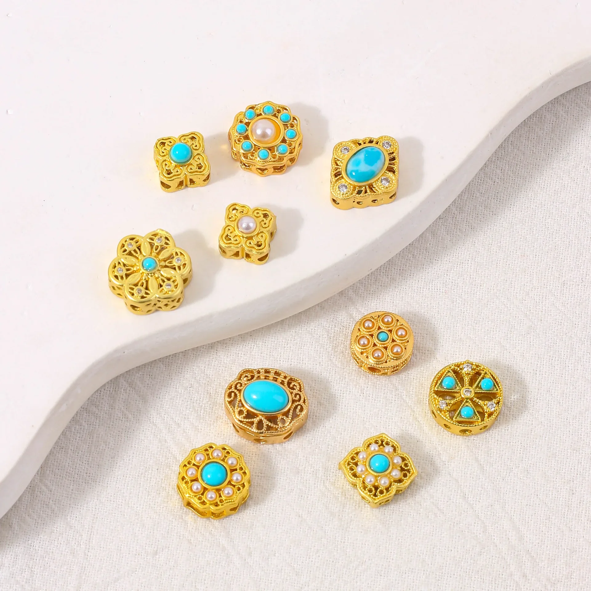 

5pcs Hollow Multi-pass Ring Copper Plating Antique Green Pine Beads Necklace Bracelet Diy Handmade Jewelry Accessorie Wholesale