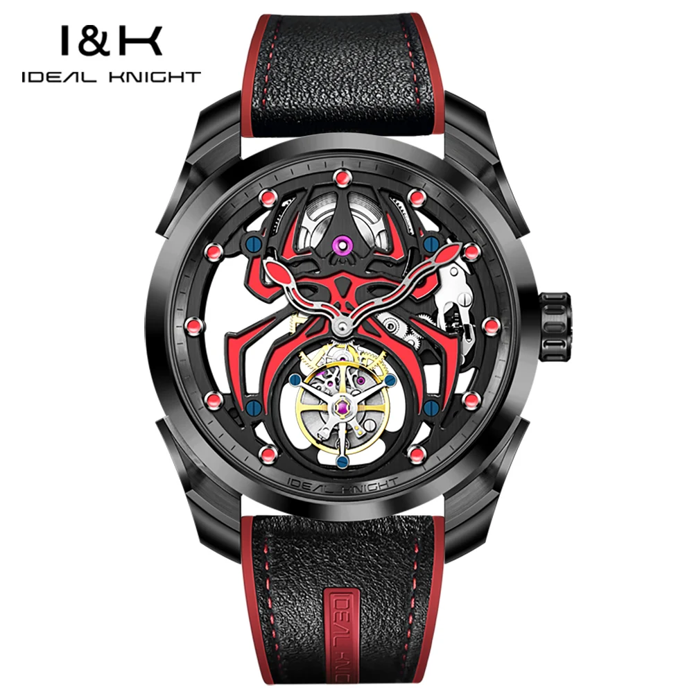 IDEAL KNIGHT Real Tourbillon Man Watch High-Grade Hollowed Luminous Spider Pattern Top Luxury Men's Mechanical Wristwatches 6802