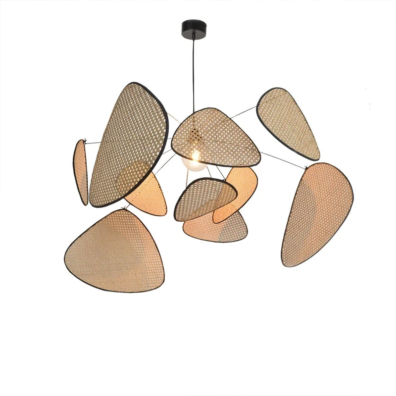 

Rustic woven bamboo chandelier large metal rattan shade, pendant design for kitchen, bar decoration