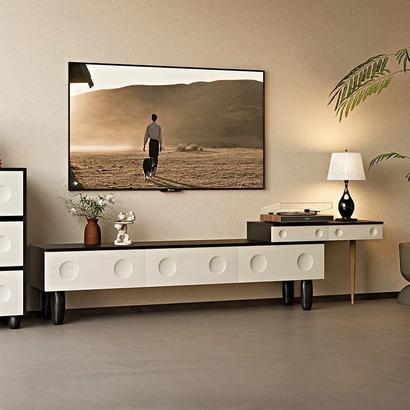 Telescopic TV cabinet living room household small apartment storage locker integrated multi-function