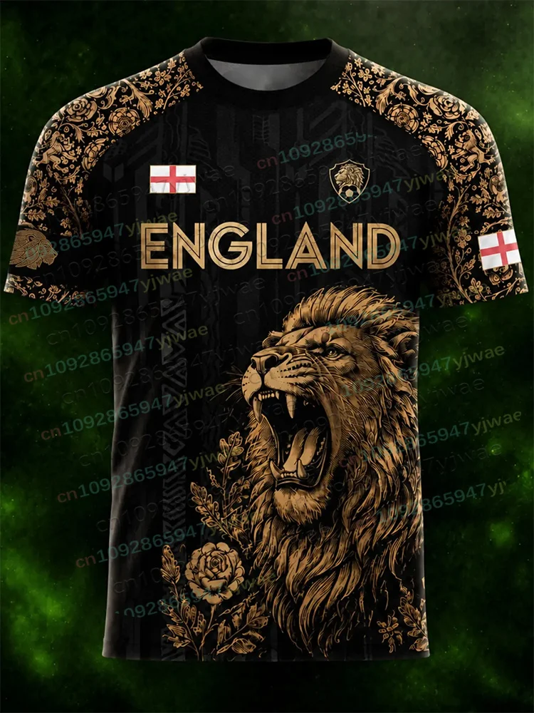 Bold England Lion 3D Football Jersey Lightweight Breathable Sportwear for Competition Training Tees Summer Parent-child Tshirts