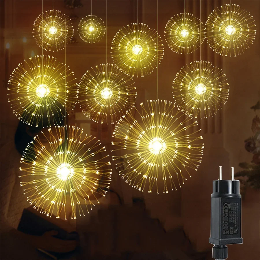 5/10Pack Firework Lights Starburst String Lights Outdoor Copper Wire 8 Twinkle Fairy Light DC24V Plug in Hanging Fireworks Light