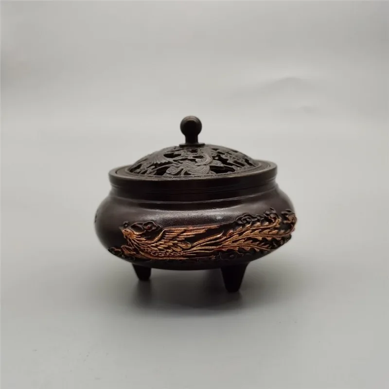 Antique Bronze Collection: Dragon Phoenix , Tea Ceremony Incense Burner Ornament, Home Living Room and Wine Ca
