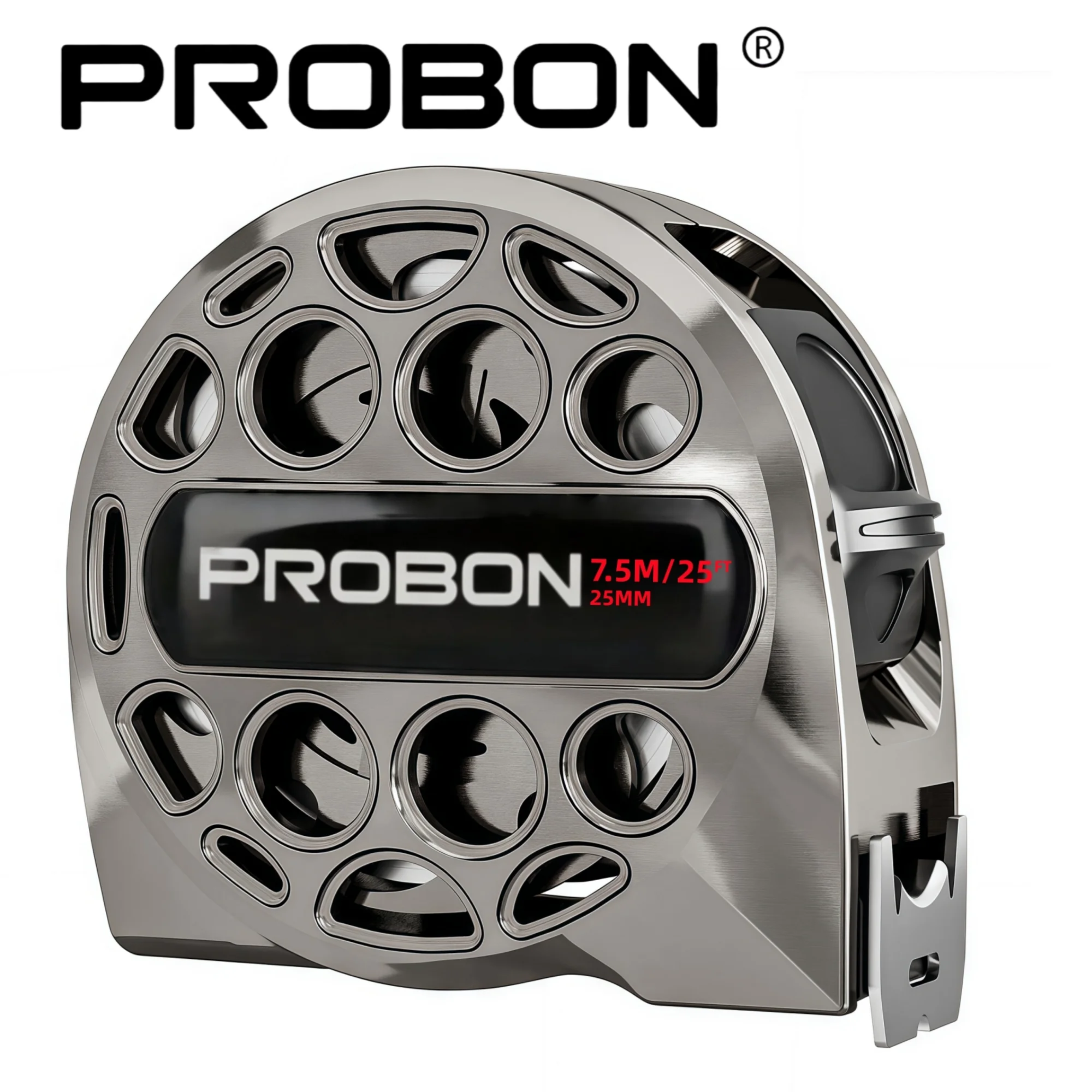 PROBON Cool Grey Maßband - Wasserdicht, Dual Metric/Imperial, Hochpräzise, Verschleißfest, mit Clip & Karabiner