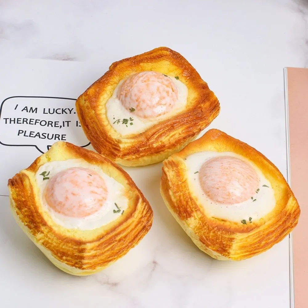 Portable Creative Fried Egg Toast Squishy Super Soft Kneading Bread Squeeze Funny Handmade Slow Rebound Fidget Office Desk