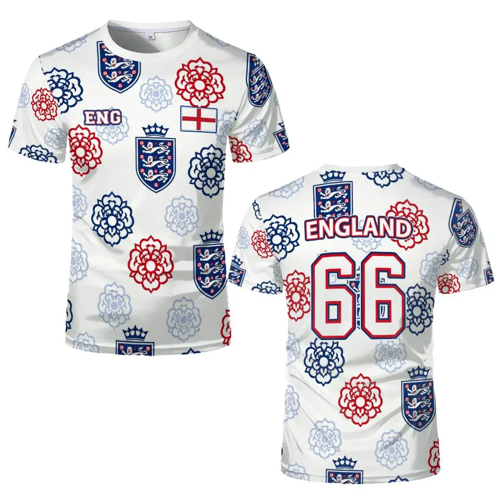 England Flag Print Football Jersey Unisex Street Casual O-neck T-shirt Soccer Training Breathable Quick-drying Tee Gift Tops