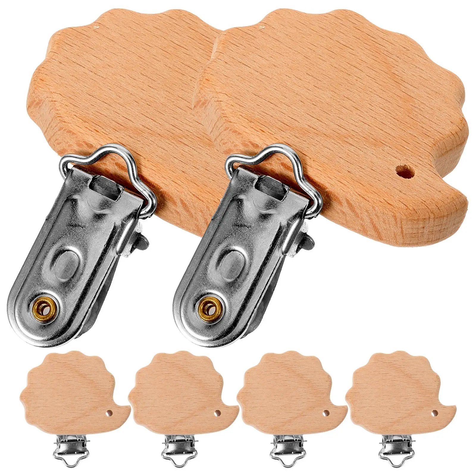 6 Pcs Baby Pacifier Clip Wood DIY Chain Accessories Grasping Toy Teething Holder Safe Practical Wooden Clips For Infants