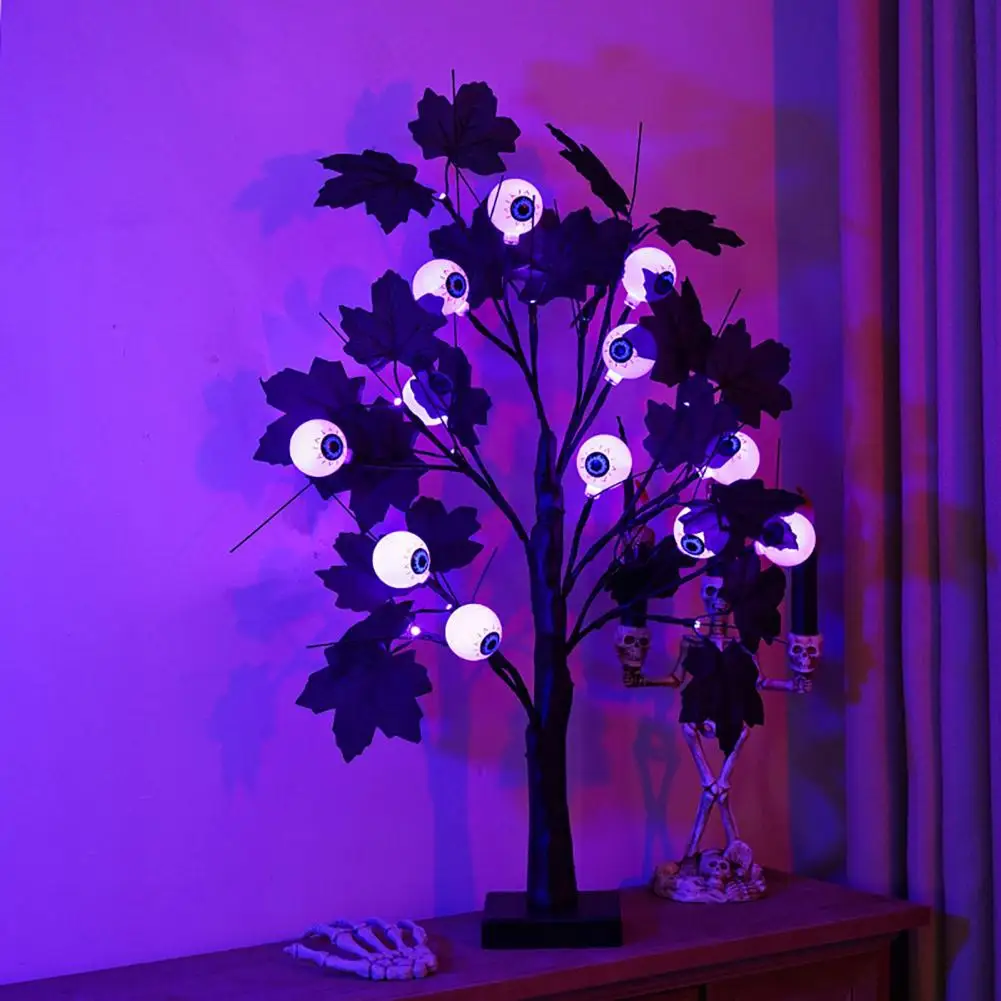 24 Inches Halloween Tree with Light LED Glowing Tree with Ghost/Pimpkin/Eyeball Light Atmosphere for Halloween Party Home Decor