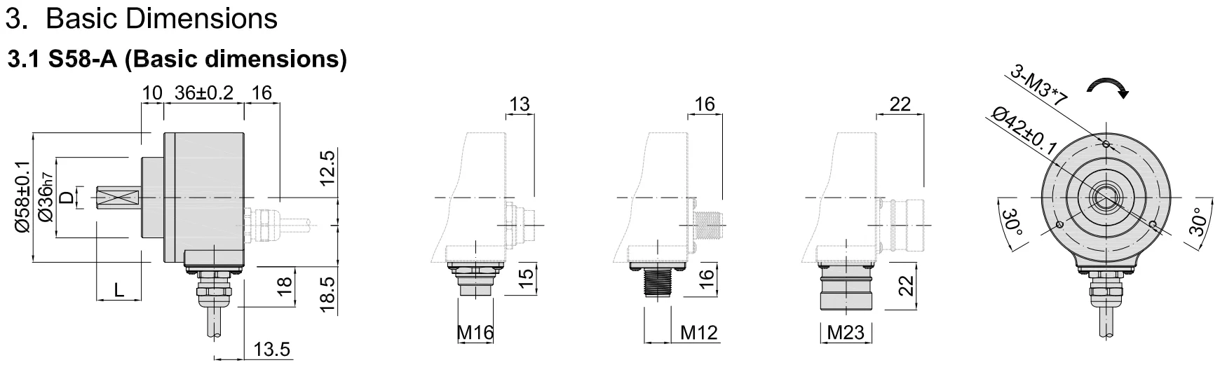 S58 Z 3Phase Solid Shaft D Type Encoder Incremental Encoder with Alarm for Office for Automation