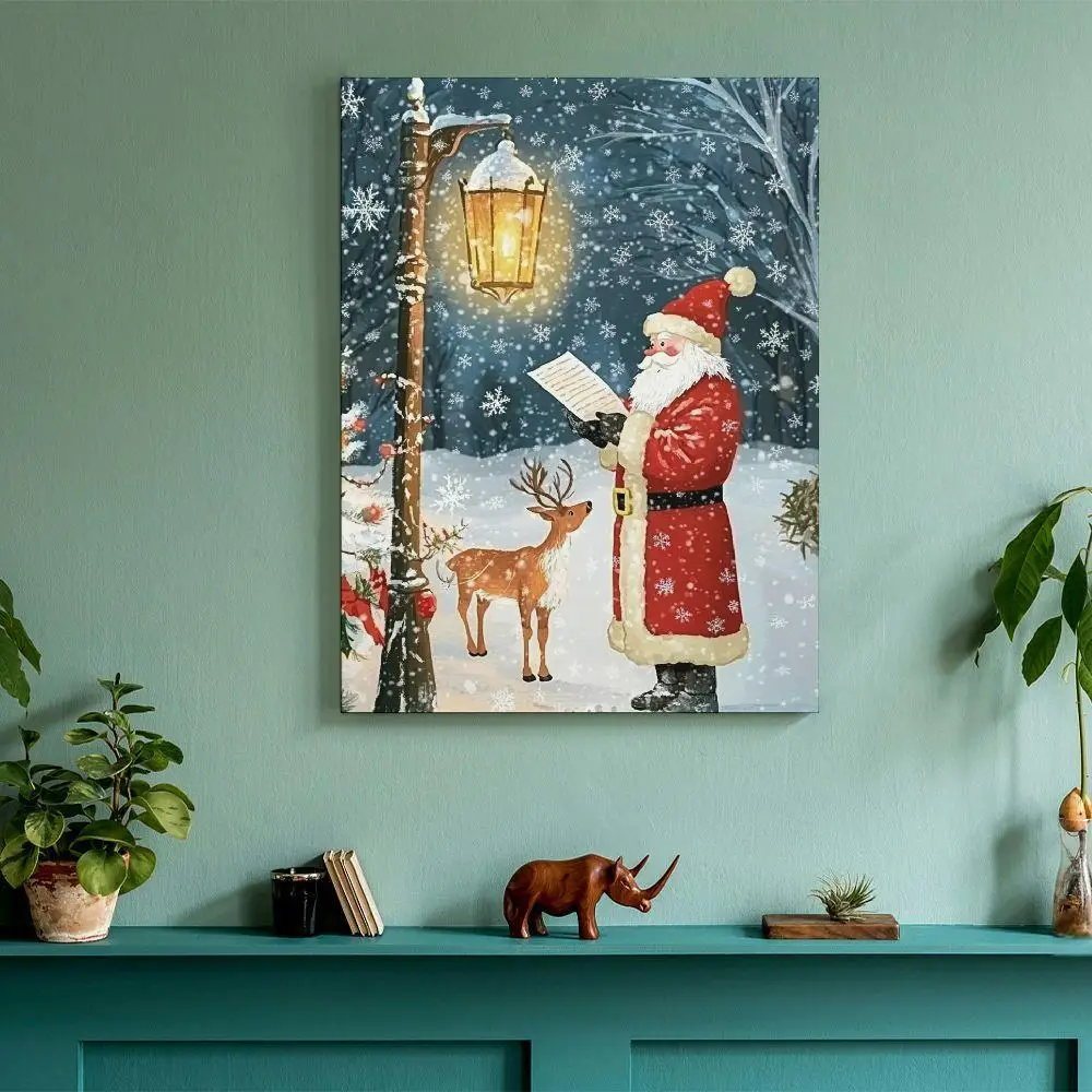 1PC Santa Street ไฟบนผ้าใบ Wall Art Canvas Wall Art Designs ตกแต่งห้องนั่งเล่นที่ทันสมัยของขวัญ-Santa Street ไฟกรอบ