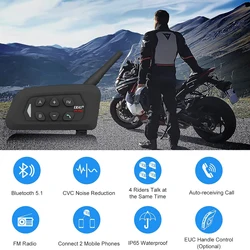 EJEAS 1PC V4 Plus Motorcycle Intercom Bluetooth Interphone Moto Helmet Headset for 4 People Talk At Real Tme