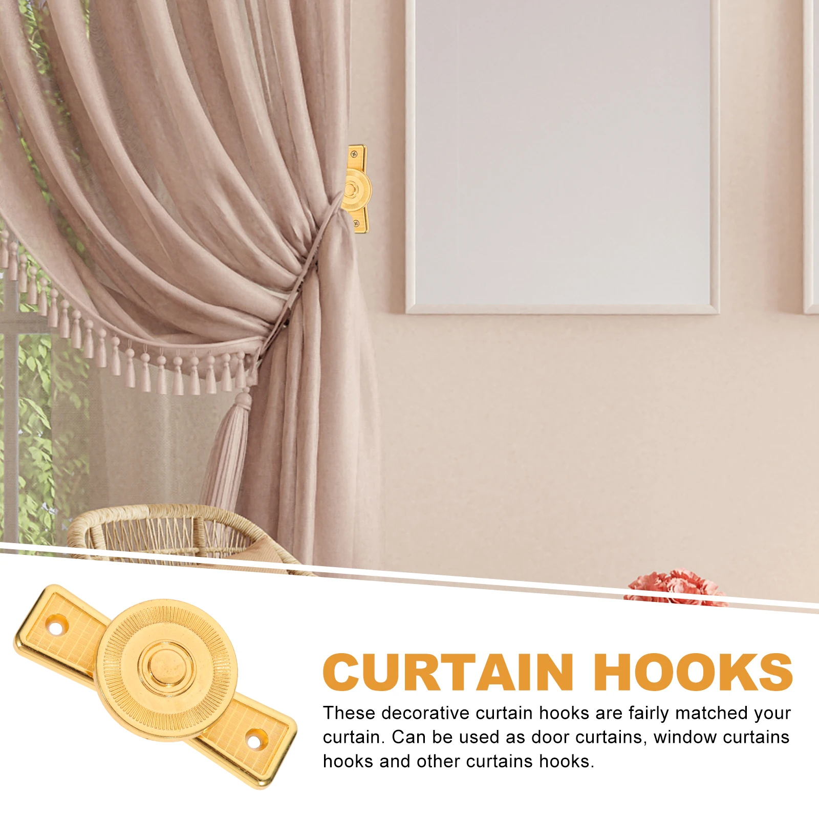 

2pcs Curtain Holdback Wall Mounted Drapery Tiebacks with Screws Decorative Drapery Metal Hook Wall Hanger