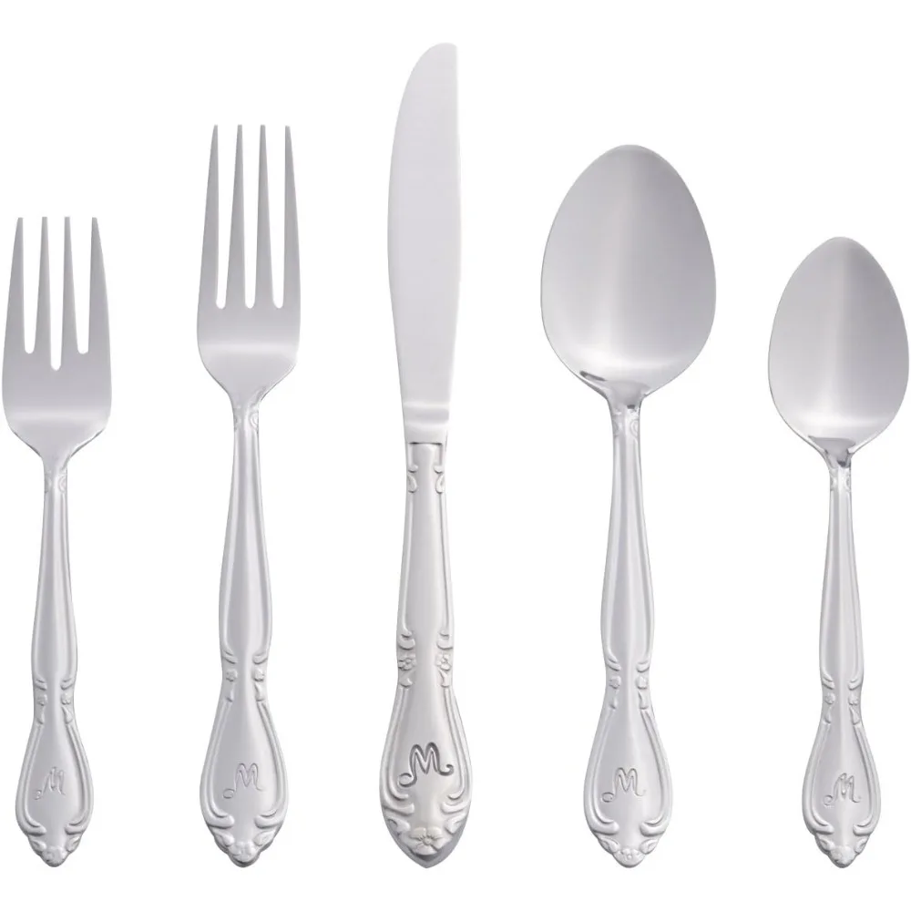 

46-Piece Personalized Flatware Set in Silverware with Serving Utensils - Heavy Gauge Stainless Steel