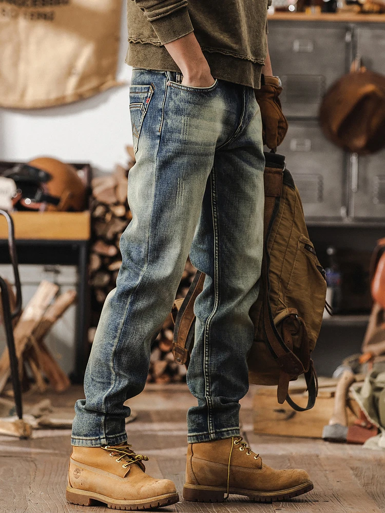 

Прямые джинсы на подкладке в стиле ретро, мужские повседневные брюки Thiened, зимние теплые хлопковые джинсовые молодежные модные брюки на молнии со средней талией