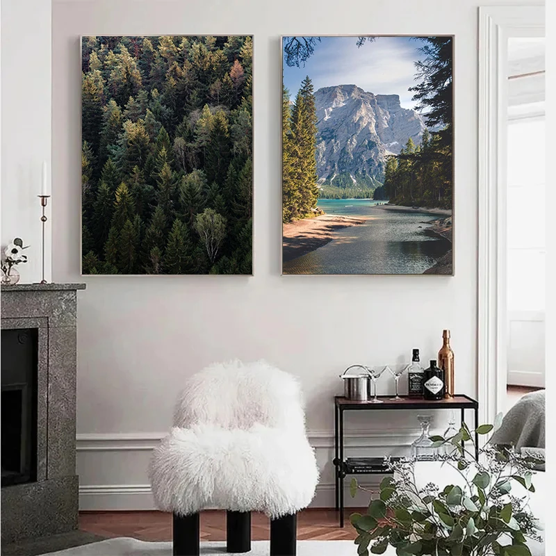 Beautiful Dark Green Forest Foggy Mountain Landscape Nature Scenery Poster Canvas Painting Wall Art Pictures Home Room Decor