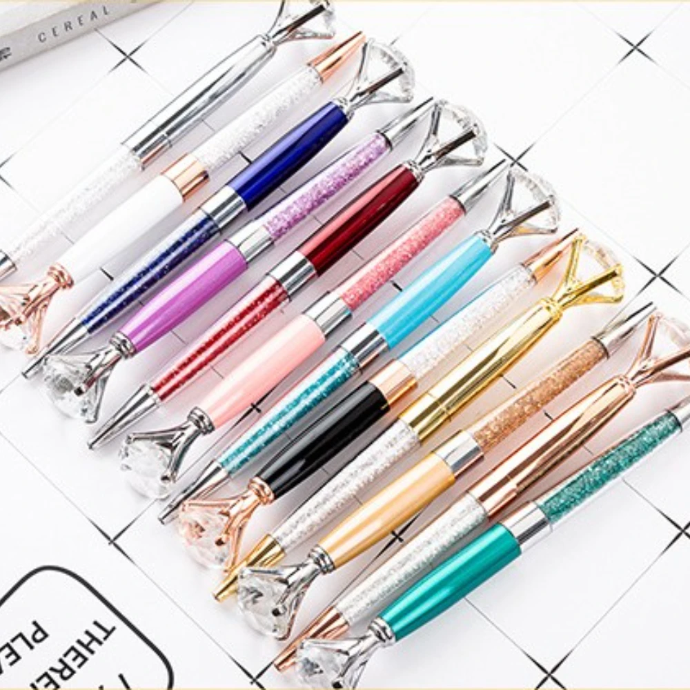 100pcs Ballpoint Pen Metal Large Crystal Diamond Head Ballpen For Students School Stationery Office Supplies