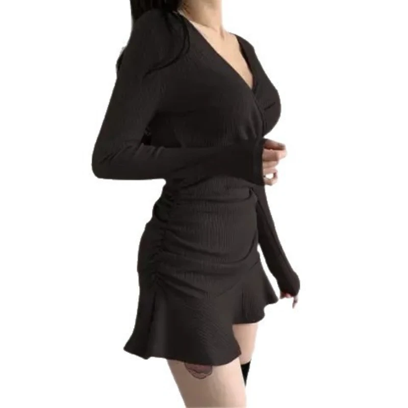 2025 nuevo vestido de poliéster con cuello en V, moda de verano para mujer, vestido de manga larga, vestido de mujer, camisas holgadas de estilo coreano para mujer