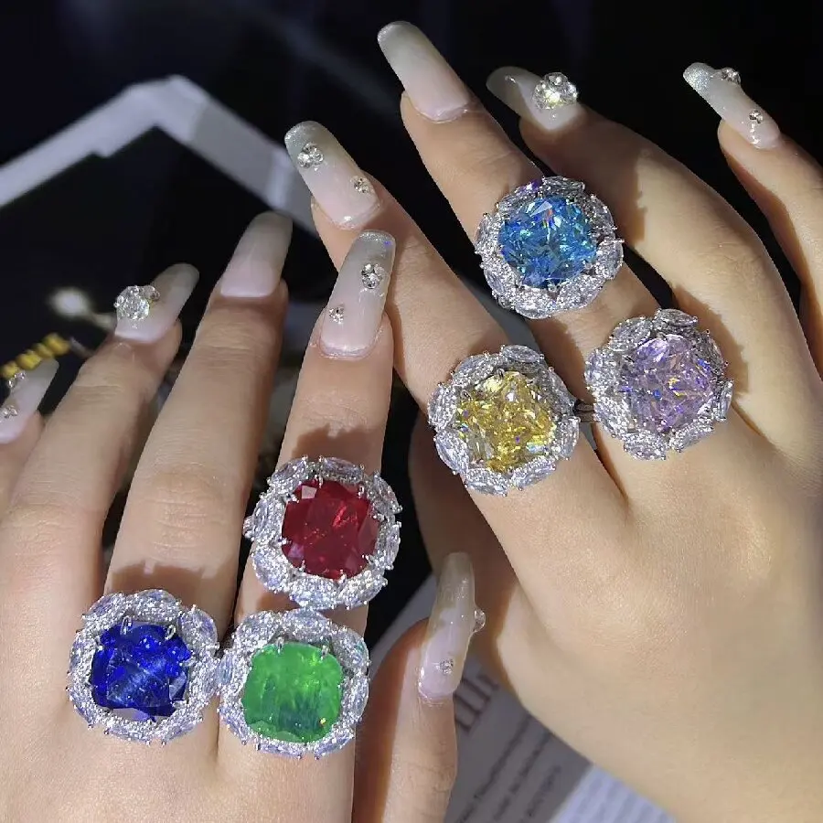 ARIGAYA 925 فضة أزرق أحمر أخضر أصفر الزركون خاتم عصري وأنيق الراقية المرأة مجوهرات اكسسوارات #1
