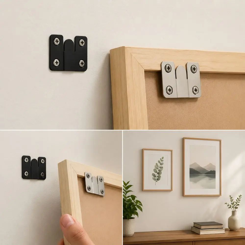 10pcs Stainless Steel Picture Hanger Bracket Rust Proof Easy Install Wall Fixing Bracket Interlocking Design Multi-functional