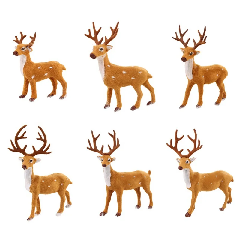 Fake Elk Figurine Simulation Reindeer Deer Party Scene Layout Christmas Decoration Cartoon Elk Plush For Home Desktop Ornaments