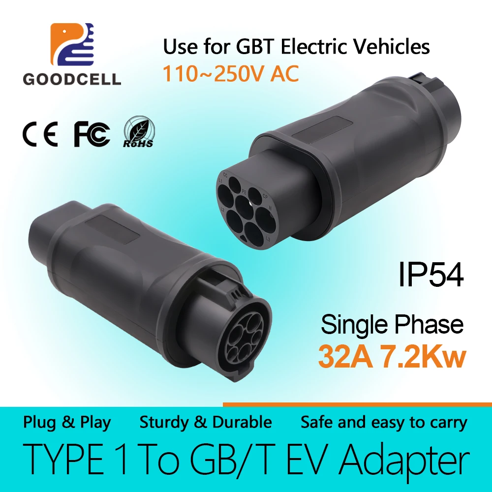 

GOODCELL EV Charger Adapter Type1 to GBT Adapter SAEJ1772 to GBT Charger Adapter Fit For GBT EV From J1772 Charger 32A 1Phase