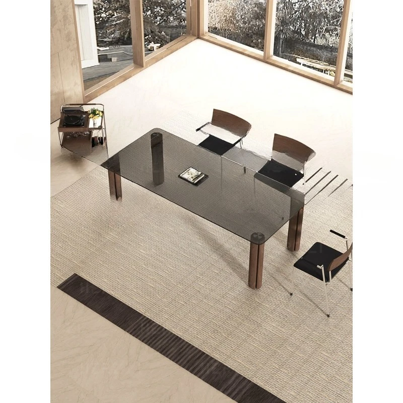 

Ash wood solid wood premium glass dining table household Italian minimalist Bauhaus rectangular dining table