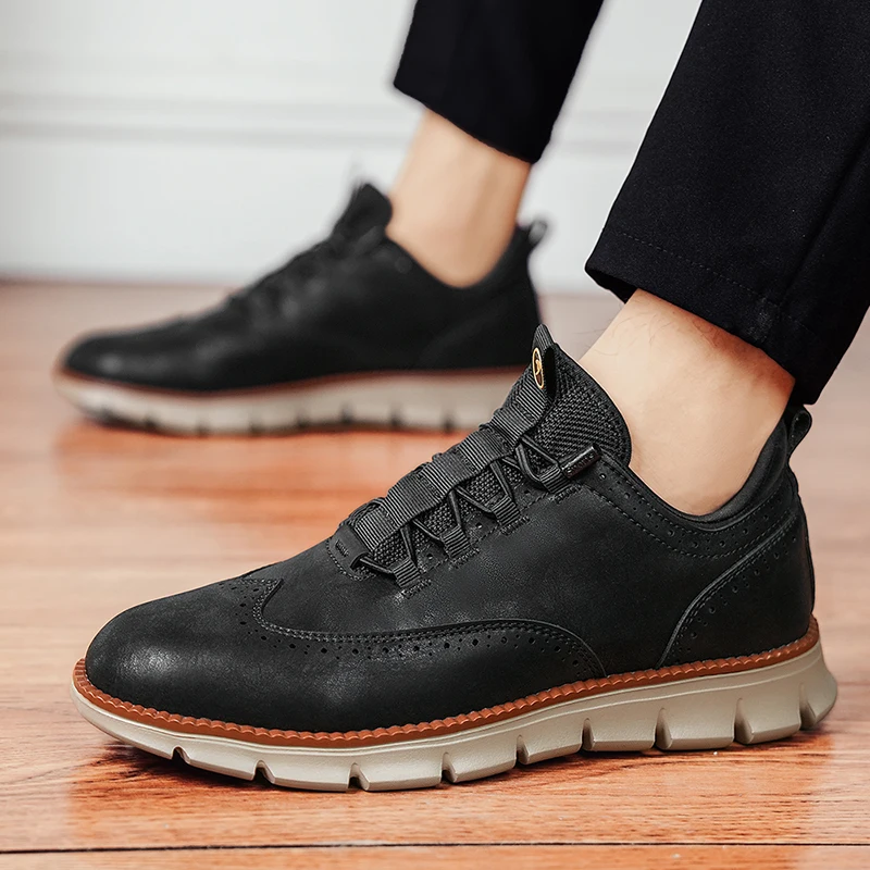 

Мужские кожаные оксфорды премиум-класса, повседневные удобные прогулочные туфли, черные, коричневые, модные, в британском стиле, мужские повседневные кроссовки