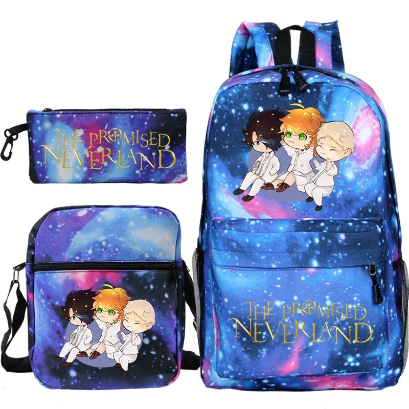 

Рюкзак The Promised Neverland, пенал, сумка на плечо, комплект из 3 предметов, студенческая сумка для книг, рюкзак в стиле аниме для мальчиков и девочек, сумка для ноутбука Mochila